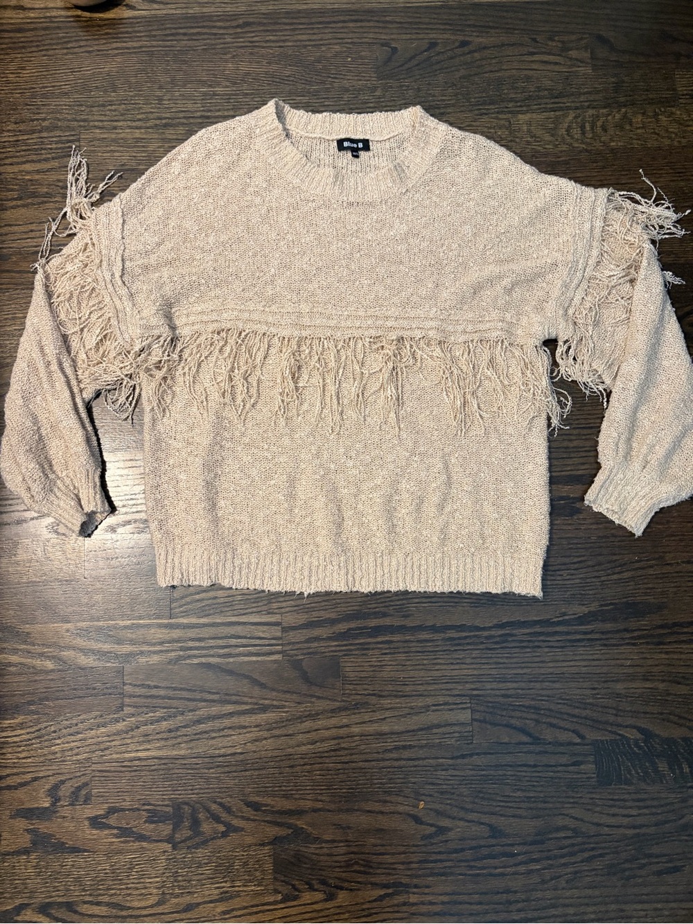 Tassel Fringe Crewneck Sweater - Neutral Beige